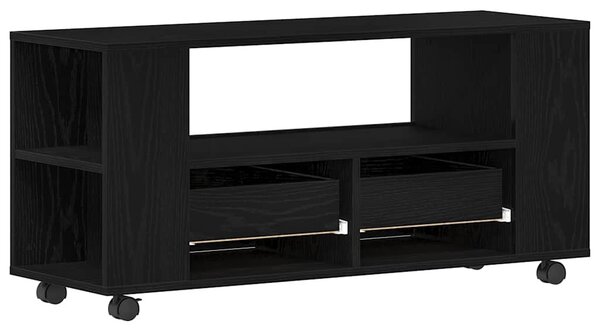 Fekete tölgy szerelt fa TV-szekrény kerekekkel 102x34,5x43 cm