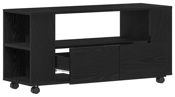 Fekete tölgy szerelt fa TV-szekrény kerekekkel 102x34,5x43 cm