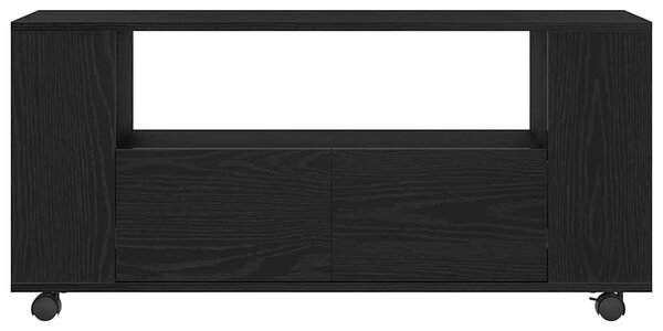 Fekete tölgy szerelt fa TV-szekrény kerekekkel 102x34,5x43 cm