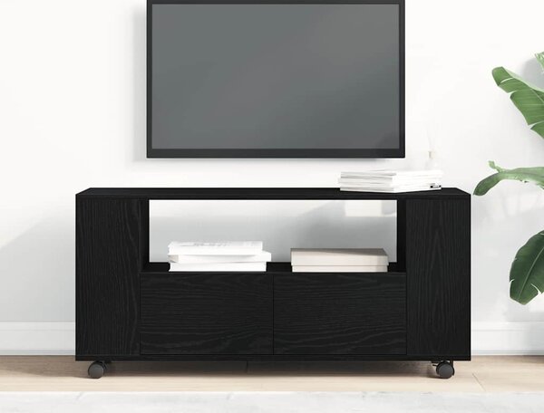 Fekete tölgy szerelt fa TV-szekrény kerekekkel 102x34,5x43 cm