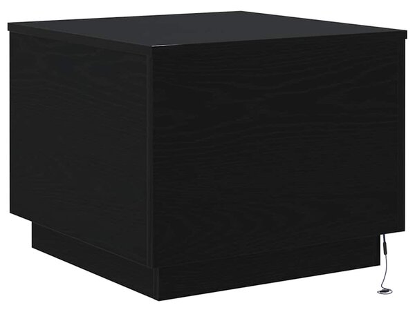 Fekete tölgyszínű dohányzóasztal LED-lámpákkal 50 x 50 x 40 cm