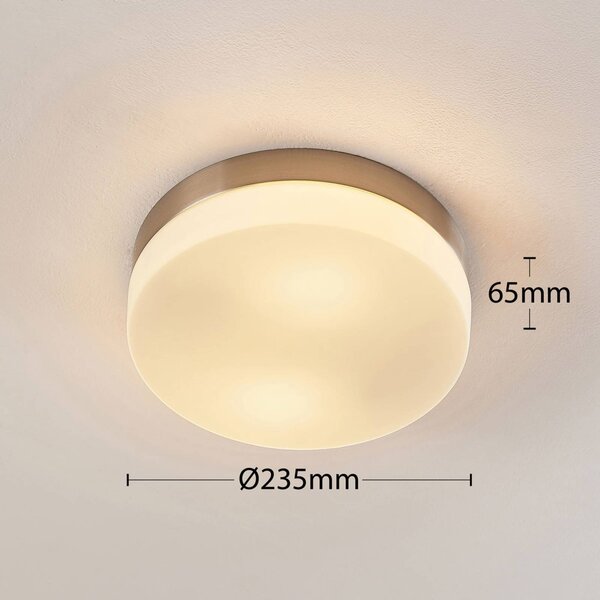 Lindby fürdőszobai mennyezeti lámpa Amilia, Ø 23,5 cm, E27, nikkel, üveg, dimmelhető, Fürdőszoba, fém, Modern