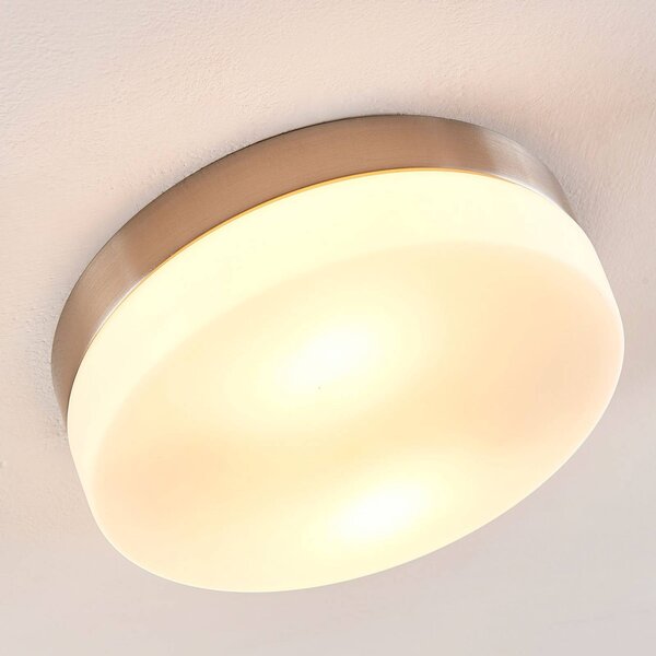 Lindby fürdőszobai mennyezeti lámpa Amilia, Ø 23,5 cm, E27, nikkel, üveg, dimmelhető, Fürdőszoba, fém, Modern