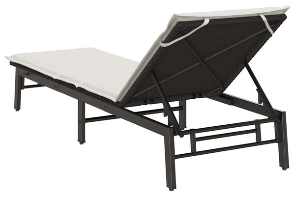 Fekete polyrattan napozóágy párnával