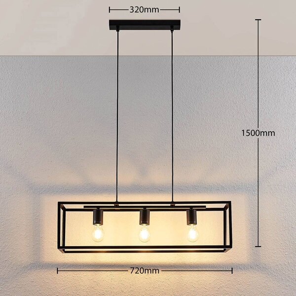 Lindby függőlámpa Emily, 72 cm, fekete, 3-lámpás, fém, dimmelhető, Fekete, Konyha, fém, Modern