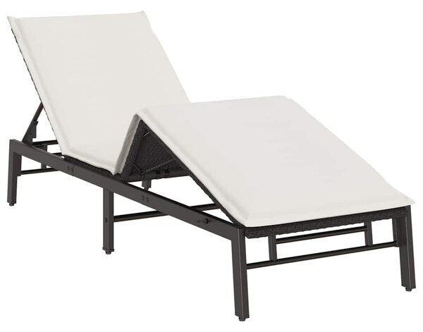 Fekete polyrattan napozóágy párnával