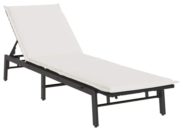 Fekete polyrattan napozóágy párnával