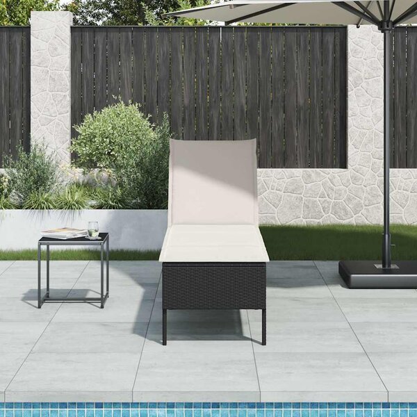 Fekete polyrattan napozóágy párnával 55x200x44 cm