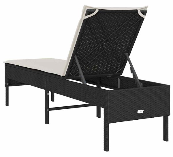 Fekete polyrattan napozóágy párnával 55x200x44 cm