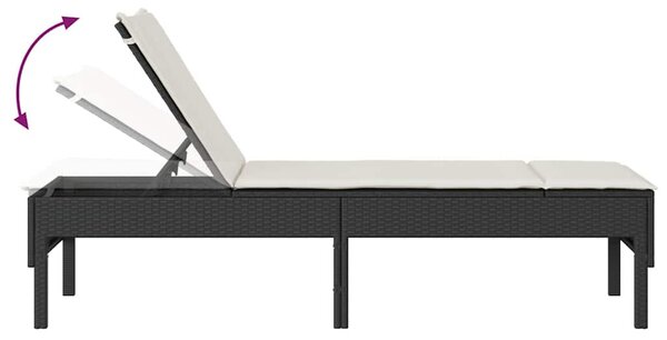 Fekete polyrattan napozóágy párnával 55x200x44 cm