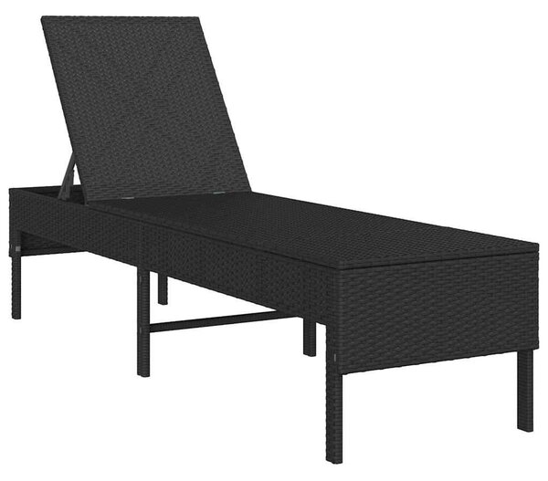 Fekete polyrattan napozóágy párnával 55x200x44 cm
