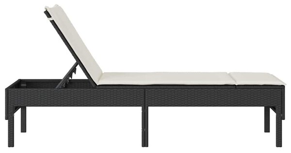 Fekete polyrattan napozóágy párnával 55x200x44 cm