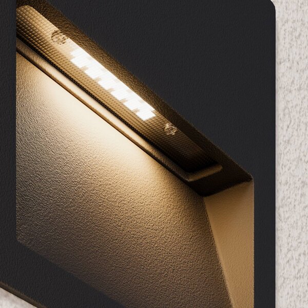 Lucande LED beépíthető fali lámpa Loya, 11,5x11,5 cm, szürke, IP54, Fekete, Alumínium, Modern