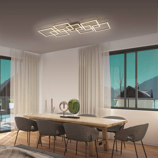 Q-Smart-Home Paul Neuhaus Q-INIGO LED mennyezeti lámpa 107 cm, dimmelhető, Alu / szürke / cink, Nappali / Étkező, Alumínium, Modern