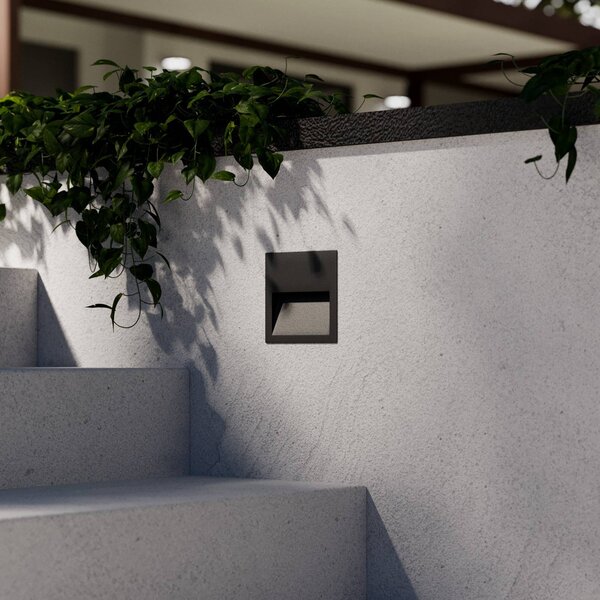 Lucande LED beépíthető fali lámpa Loya, 11,5x11,5 cm, szürke, IP54, Fekete, Alumínium, Modern