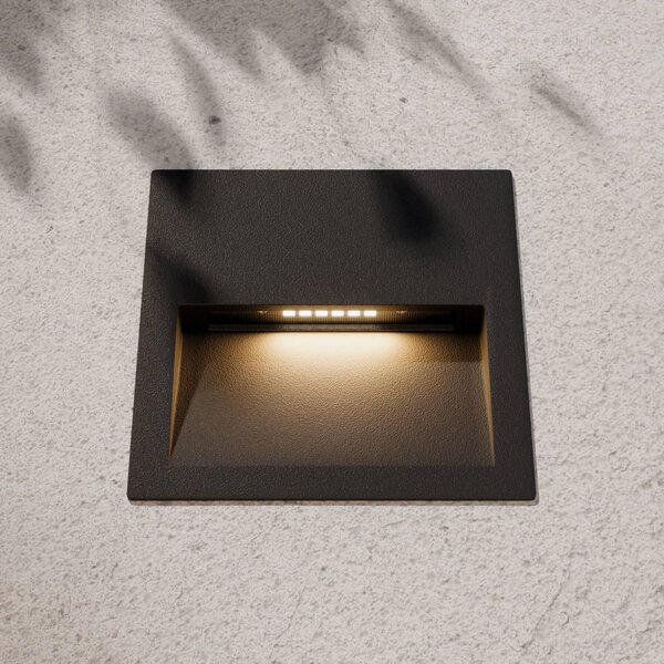 Lucande LED beépíthető fali lámpa Loya, 11,5x11,5 cm, szürke, IP54, Fekete, Alumínium, Modern