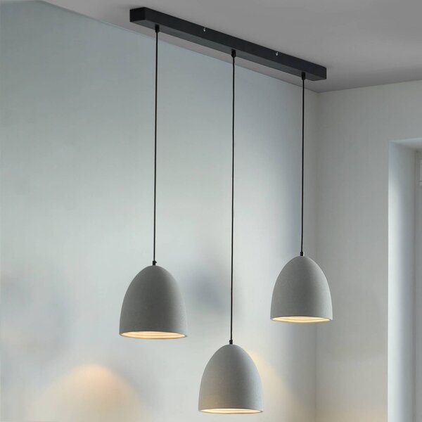 Paul Neuhaus függőlámpa Eton, 3.flg., 100 cm, beton, G9, dimmelhető, Alu / szürke / cink, Nappali / Étkező, Beton