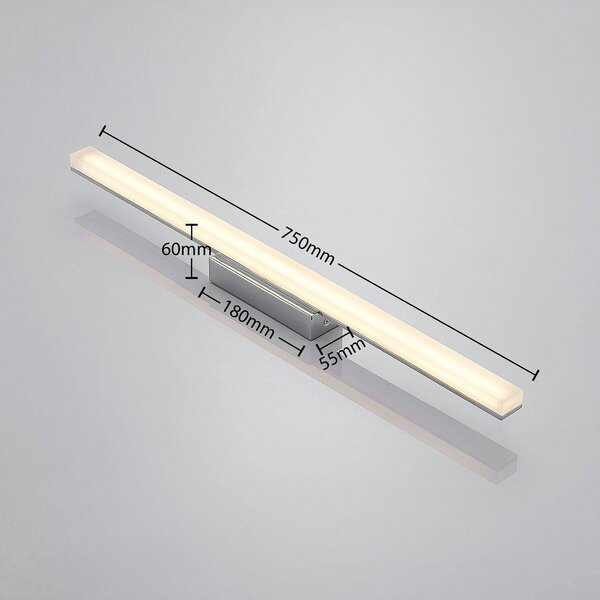 Lindby LED fürdőszobai mennyezeti lámpa Levke, 75 cm, fényerőszabályzó, IP44, dimmelhető, Króm / ezüst, Fürdőszoba, Műanyag, Modern