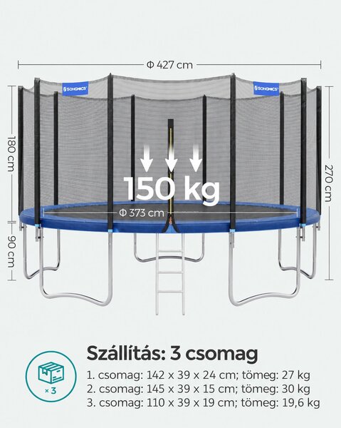 SONGMICS kerti trambulin 427 cm, védőhálóval és létrával, 150 kg teherbírás