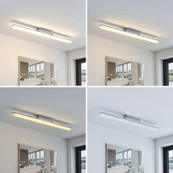 Lindby LED fürdőszobai mennyezeti lámpa Levke, 75 cm, fényerőszabályzó, IP44, dimmelhető, Króm / ezüst, Fürdőszoba, Műanyag, Modern