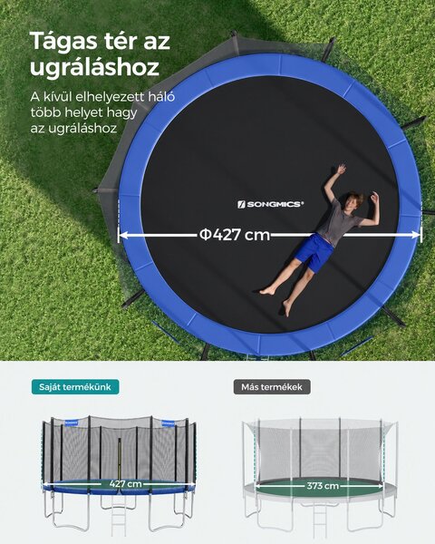 SONGMICS kerti trambulin 427 cm, védőhálóval és létrával, 150 kg teherbírás