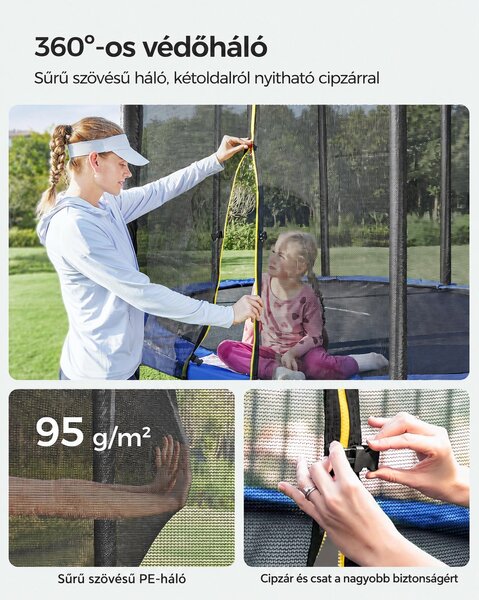 SONGMICS kerti trambulin 427 cm, védőhálóval és létrával, 150 kg teherbírás