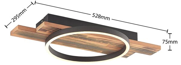 Lindby LED mennyezeti lámpa Sentoa, fa, 52,8 cm hosszú, 3.000 K, dimmelhető, Világos fa, Nappali / Étkező, Fa, Modern