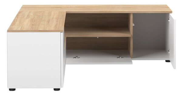 Fehér-natúr színű TV-állvány tölgyfa dekorral 130x46 cm Angle – TemaHome