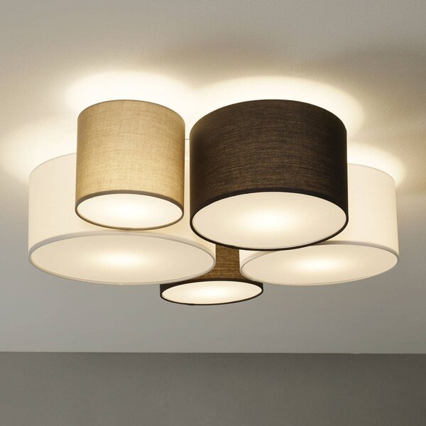 Trio Lighting mennyezeti lámpa Hotel öt textil ernyővel, dimmelhető, Nappali / Étkező, Textil / szövet / selyem, Modern