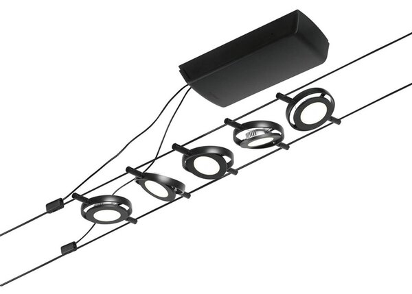 Paulmann Wire RoundMac LED kábelrendszer 5 izzós, fekete, Fekete, Folyosó, fém, Modern