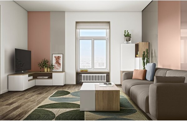 Fehér-natúr színű TV-állvány tölgyfa dekorral 130x46 cm Angle – TemaHome