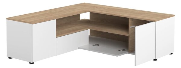 Fehér-natúr színű TV-állvány tölgyfa dekorral 130x46 cm Angle – TemaHome