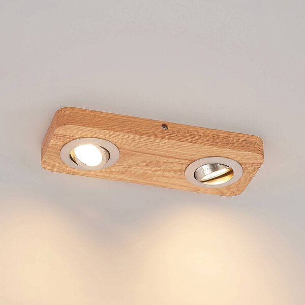 Lindby LED mennyezeti lámpa Mikari, 30 cm, fa, forgatható, Világos fa, Nappali / Étkező, Fa, Modern