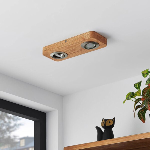 Lindby LED mennyezeti lámpa Mikari, 30 cm, fa, forgatható, Világos fa, Nappali / Étkező, Fa, Modern