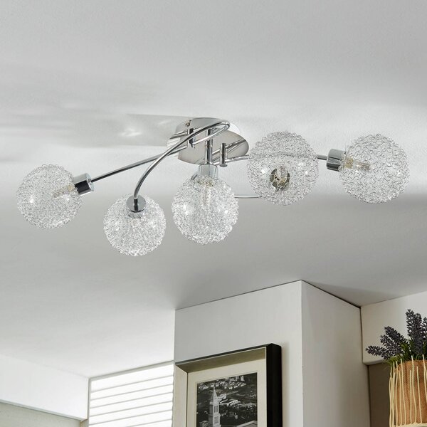 Lindby mennyezeti lámpa Ticino, 65 cm, 5 lámpás, fém, üveg, dimmelhető, Króm / ezüst, Folyosó, fém, Modern