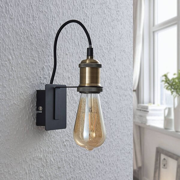 Lindby Aurella fali lámpa, magasság 16 cm, antik sárgaréz, fém, dimmelhető, Bronz / antik sárgaréz, Nappali / Étkező, fém, Antik