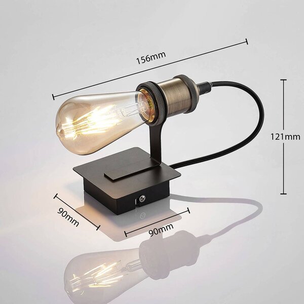 Lindby Aurella fali lámpa, magasság 16 cm, antik sárgaréz, fém, dimmelhető, Bronz / antik sárgaréz, Nappali / Étkező, fém, Antik