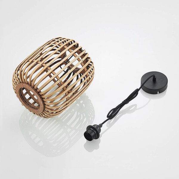 Lindby Canyana függőlámpa, natúr, rattan, Ø 22 cm, dimmelhető, Világos fa, Nappali / Étkező, Fa, Vidéki otthon / Rusztikus