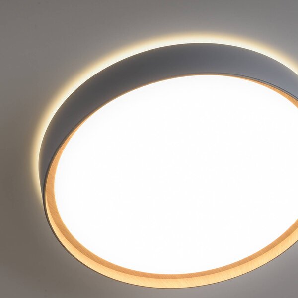 Q-Smart-Home Paul Neuhaus Q-EMILIA LED mennyezeti világítás, szürke/fa, dimmelhető, Alu / szürke / cink, Nappali / Étkező, fém