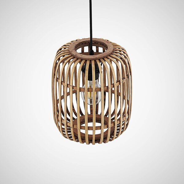 Lindby Canyana függőlámpa, natúr, rattan, Ø 22 cm, dimmelhető, Világos fa, Nappali / Étkező, Fa, Vidéki otthon / Rusztikus