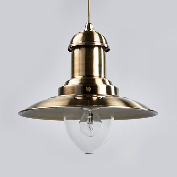 Searchlight Függő lámpa Fisherman Ø 32 cm antik sárgaréz, dimmelhető, Bronz / antik sárgaréz, Nappali / Étkező, fém, Tengeri