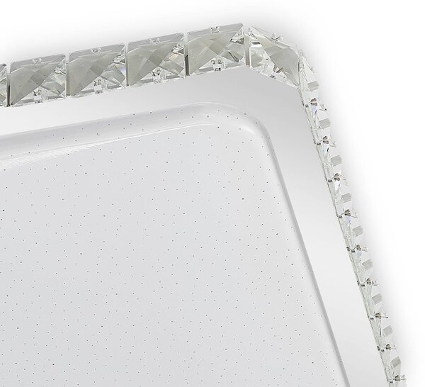 Lindby LED mennyezeti lámpa Lorand, kristályok, CCT, távirányító, dimmelhető, Fehér / opál, Nappali / Étkező, Műanyag, Modern
