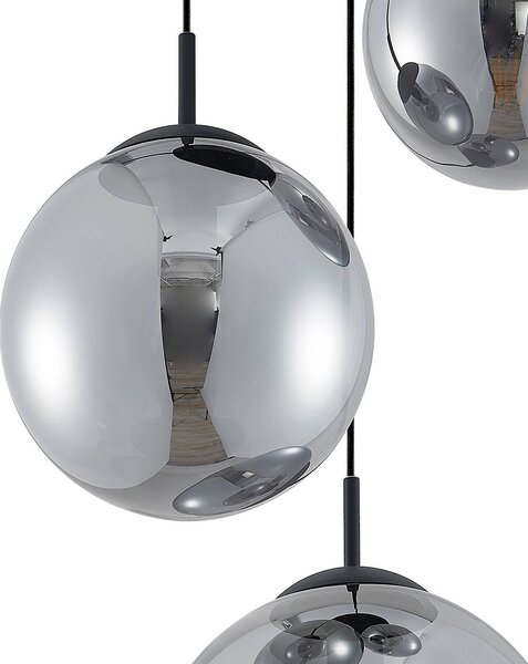 Lindby függőlámpa Teeja, füst, 3-lámpás, Ø52cm, üveg, E27, dimmelhető, Alu / szürke / cink, Nappali / Étkező, Üveg, Vintage