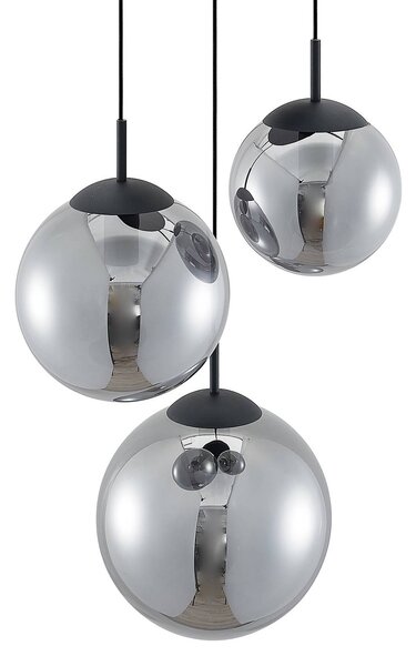 Lindby függőlámpa Teeja, füst, 3-lámpás, Ø52cm, üveg, E27, dimmelhető, Alu / szürke / cink, Nappali / Étkező, Üveg, Vintage