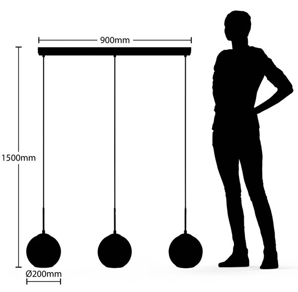 Lindby függőlámpa Hiwana, füstszürke, üveg, 3 lámpás, dimmelhető, Alu / szürke / cink, Nappali / Étkező, Üveg, Modern