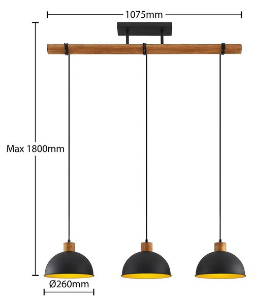 Lindby Flurin függőlámpa, 3 lámpás, 107cm, fekete, fém, dimmelhető, Fekete, Nappali / Étkező, fém, Modern