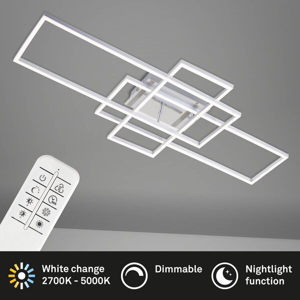 Briloner Frame mennyezeti lámpa téglalap 3-izzós CCT alu, dimmelhető, Alu / szürke / cink, Nappali / Étkező, fém, Modern