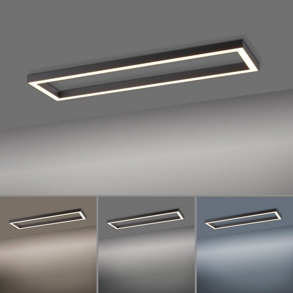 PURE LED mennyezeti lámpa Lines, 110 x 30 cm, antracit, távirányítóval, dimmelhető, Alu / szürke / cink, Nappali / Étkező, fém, Modern