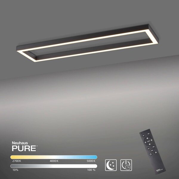 PURE LED mennyezeti lámpa Lines, 110 x 30 cm, antracit, távirányítóval, dimmelhető, Alu / szürke / cink, Nappali / Étkező, fém, Modern
