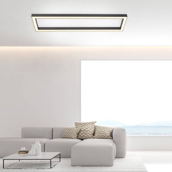 PURE LED mennyezeti lámpa Lines, 110 x 30 cm, antracit, távirányítóval, dimmelhető, Alu / szürke / cink, Nappali / Étkező, fém, Modern